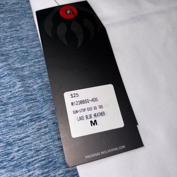 Wolverine NWT Men’s Size M Lake Blue Heather Eco Sun Stop Short Sleeve Shirt - Picture 7 of 8